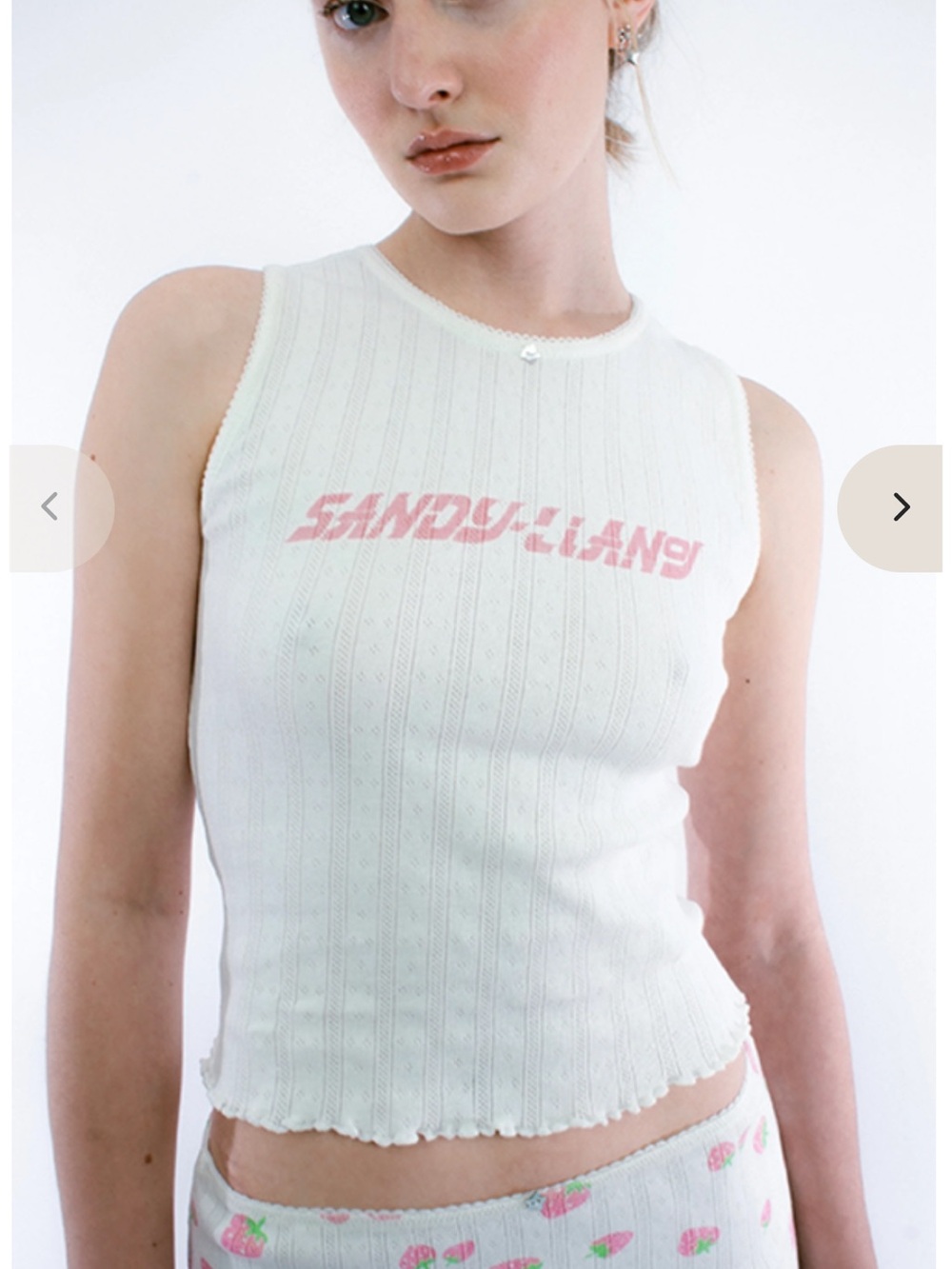SANDY LIANG - White Ribbed Tank Top with Pink Chest Graphic (never worn)